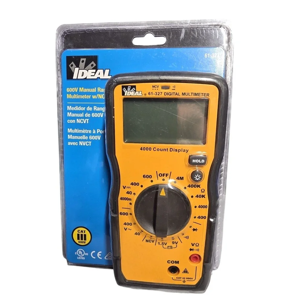 Ideal 61-327 600V Manual Range Multimeter NCVT CATIII 600V 4000 Count Display